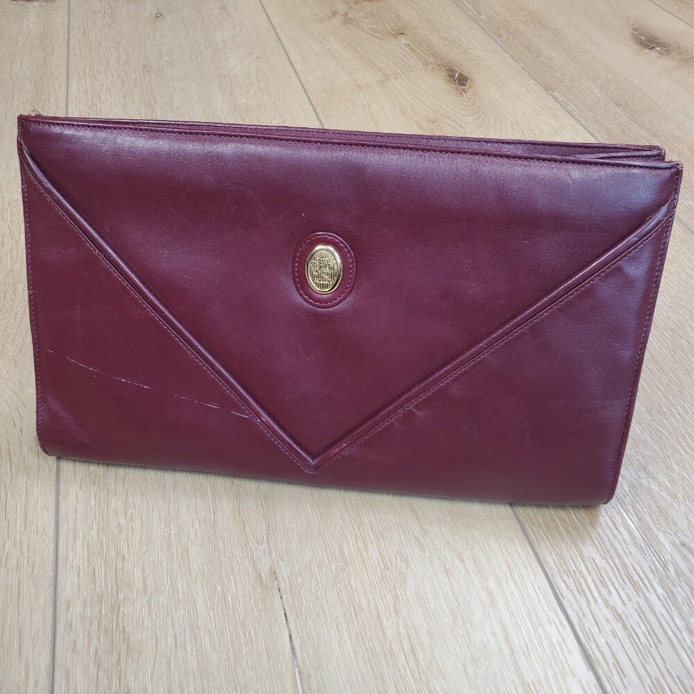 Vintage FS Originals Clutch Purse Genuine Leather Red Gold Envelope Zipper READ